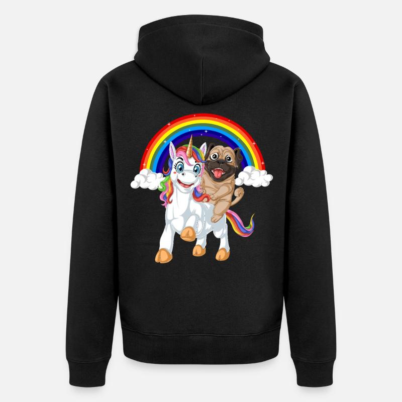 Mops Reiten Einhorn - Unisex Premium Bio Zip Hoodie - Schwarz
