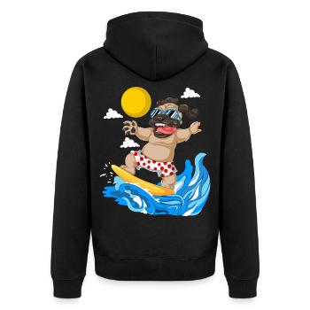 Mops Surfen Sommer Strand T-Shirt - Unisex Premium Bio Zip Hoodie - Schwarz - Hinten - Nico (187cm)