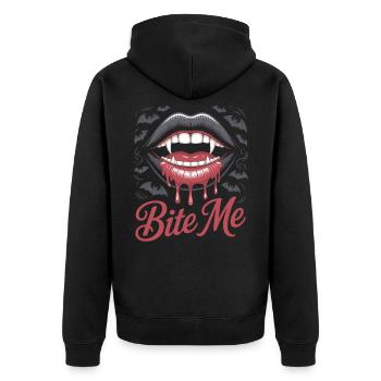 Bloody Vampire Lips T-Shirt Halloween - Unisex Premium Organic Zip Hoodie - black - Back - Nico (187cm)