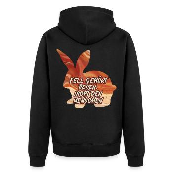 Tierschutz PELZ GEHÖRT DEN TIEREN Lustiges - Unisex Premium Bio Zip Hoodie - Schwarz - Hinten - Nico (187cm)