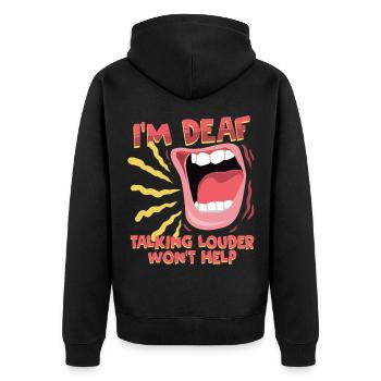 Deaf Deaf Hearing Impairment - Unisex Premium Organic Zip Hoodie - black - Back - Nico (187cm)