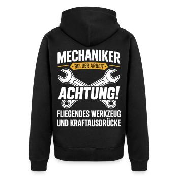 Mechanic workshop cursing funny - Unisex Premium Organic Zip Hoodie - black - Back - Nico (187cm)