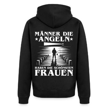 Männer die angeln haben die schönsten Frauen - Unisex Premium Bio Zip Hoodie - Schwarz - Hinten - Nico (187cm)