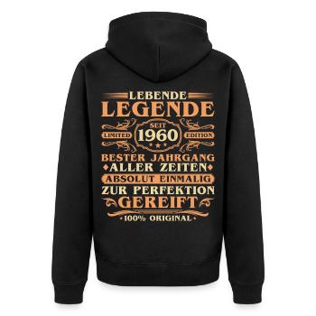 65th Birthday Born 1960 Vintage - Unisex Premium Organic Zip Hoodie - black - Back - Nico (187cm)
