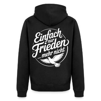 Einfach nur Frieden - Friedenssymbol mit Taube - Unisex Premium Bio Zip Hoodie - Schwarz - Hinten - Nico (187cm)