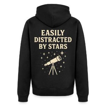 Lustige Astronomie, die sich leicht von Sternen ablenken lässt - Unisex Premium Bio Zip Hoodie - Schwarz - Hinten - Nico (187cm)