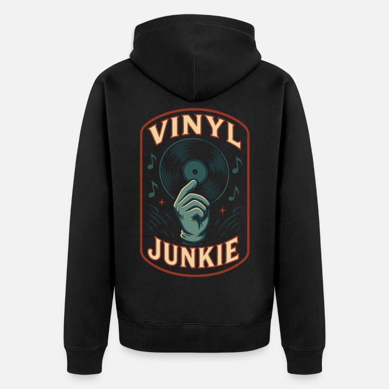 Vinyle Junkie Disque Musique Design Rétro - Veste à capuche bio Premium Unisexe - noir
