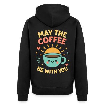 Möge der Kaffee mit dir sein Niedliches Kaffee-Design - Unisex Premium Bio Zip Hoodie - Schwarz - Hinten - Nico (187cm)