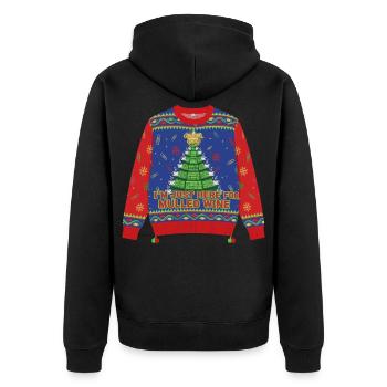 Hier wegen Glühwein - Unisex Premium Bio Zip Hoodie - Schwarz - Hinten - Nico (187cm)
