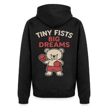 Ours câlin avec motif de boxe et dicton motivant - Veste à capuche bio Premium Unisexe - noir - Dos - Nico (187cm)