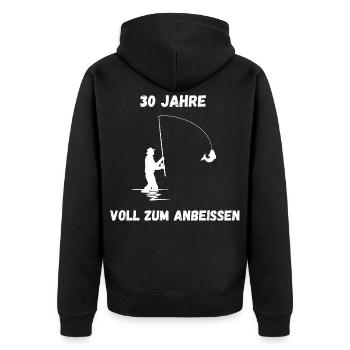 T-shirt Angler 30 ans – Plein à mordre - Veste à capuche bio Premium Unisexe - noir - Dos - Nico (187cm)