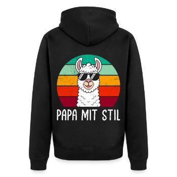 Väter Retro PAPA MIT STIL Lama Lustiges - Unisex Premium Bio Zip Hoodie - Schwarz - Hinten - Nico (187cm)