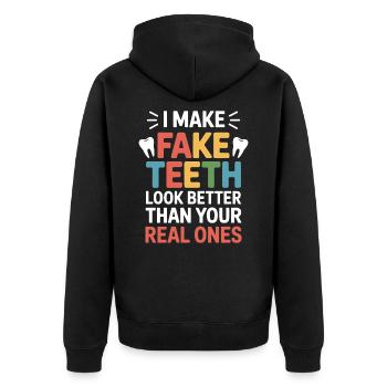 Zahntechniker Präzisionsarbeit - Unisex Premium Bio Zip Hoodie - Schwarz - Hinten - Nico (187cm)