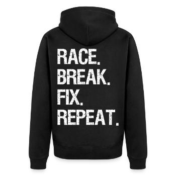 Race It Break It Fix It Repeat Shirt Fun Biker - Veste à capuche bio Premium Unisexe - noir - Dos - Nico (187cm)