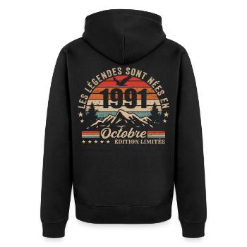 Octobre 1991 Cadeau Anniversaire 1991 October 1991 - Veste à capuche bio Premium Unisexe - noir - Dos - Nico (187cm)