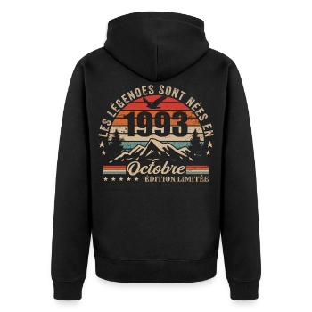 October 1993 Birthday Gift 1993 October 1993 - Unisex Premium Organic Zip Hoodie - black - Back - Nico (187cm)