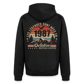 October 1987 Birthday Gift 1987 October 1987 - Unisex Premium Organic Zip Hoodie - black - Back - Nico (187cm)