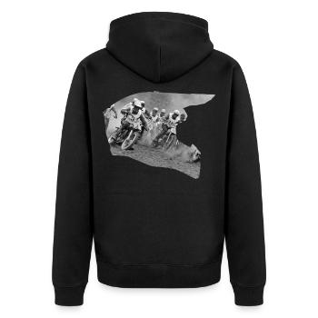 Motocross Helm schwarz-weißes Design - 2 - Unisex Premium Bio Zip Hoodie - Schwarz - Hinten - Nico (187cm)