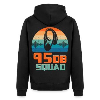Gehörlos Gehörloser Hörschädigung 95DB Squad - Unisex Premium Bio Zip Hoodie - Schwarz - Hinten - Nico (187cm)