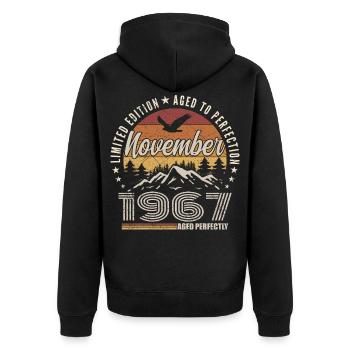 Legenden November 1967 Jahrgang November 1967 Ret. - Unisex Premium Bio Zip Hoodie - Schwarz - Hinten - Nico (187cm)