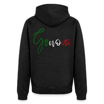 Amo Genoa, design minimaliste élégant - Veste à capuche bio Premium Unisexe - noir - Dos - Nico (187cm)