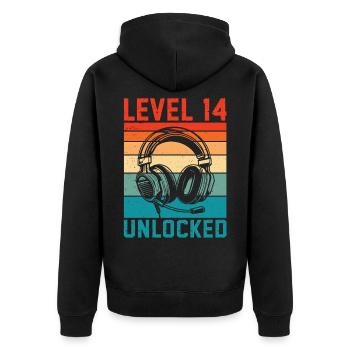 14 Jahre Geburtstag Teen Gamer Level 14 freigeschaltet - Unisex Premium Bio Zip Hoodie - Schwarz - Hinten - Nico (187cm)