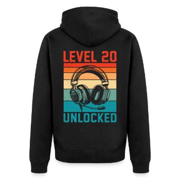 Level 20 Unlocked – 20th Anniversary Gamer Gift - Unisex Premium Organic Zip Hoodie - black - Back - Nico (187cm)