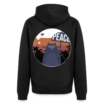 Katze Vintage Design Geschenk - Unisex Premium Bio Zip Hoodie - Schwarz - Hinten - Nico (187cm)