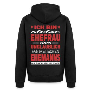Ehefrau Geschenk Ehemann Partnerin Frauen - Unisex Premium Bio Zip Hoodie - Schwarz - Hinten - Nico (187cm)