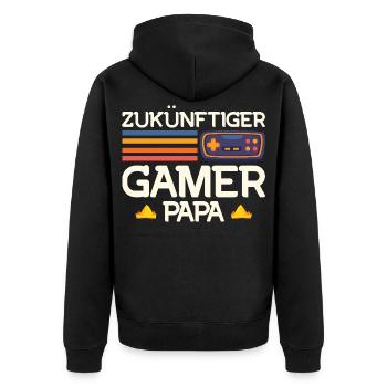 Bald Papa ZUKÜNFTIGER GAMER PAPA LUSTIG - Unisex Premium Bio Zip Hoodie - Schwarz - Hinten - Nico (187cm)