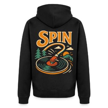 Spin Vinyl Record Player Music Lover 70s Retro - Unisex Premium Organic Zip Hoodie - black - Back - Nico (187cm)