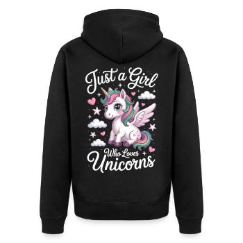 T-shirt licorne pour filles et femmes - Veste à capuche bio Premium Unisexe - noir - Dos - Nico (187cm)