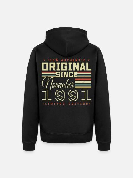 Birthday Gift November 1991 - Unisex Premium Organic Zip Hoodie - black