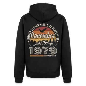 Legenden November 1979 Jahrgang November 1979 - Unisex Premium Bio Zip Hoodie - Schwarz - Hinten - Nico (187cm)