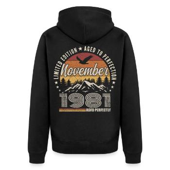Légendes Novembre 1981 Millésime Novembre 1981  - Veste à capuche bio Premium Unisexe - noir - Dos - Nico (187cm)