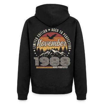 Legenden November 1988 Jahrgang November 1988 - Unisex Premium Bio Zip Hoodie - Schwarz - Hinten - Nico (187cm)