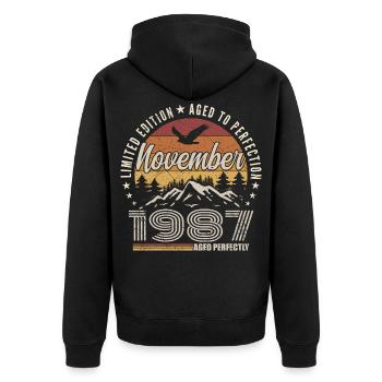 Légendes Novembre 1987 Millésime Novembre 1987  - Veste à capuche bio Premium Unisexe - noir - Dos - Nico (187cm)