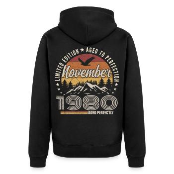 Legenden November 1980 Jahrgang November 1980 - Unisex Premium Bio Zip Hoodie - Schwarz - Hinten - Nico (187cm)