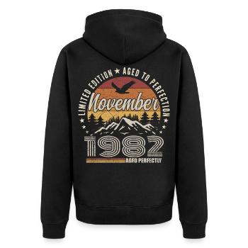 Légendes Novembre 1982 Millésime Novembre 1982  - Veste à capuche bio Premium Unisexe - noir - Dos - Nico (187cm)