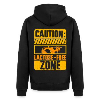 Laktoseintolerant Lactose Free Zone - Unisex Premium Bio Zip Hoodie - Schwarz - Hinten - Nico (187cm)