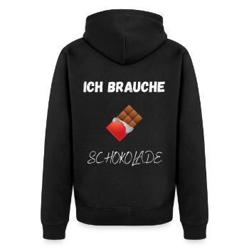 Chocolate Shirt – I Need Chocolate - Unisex Premium Organic Zip Hoodie - black - Back - Nico (187cm)