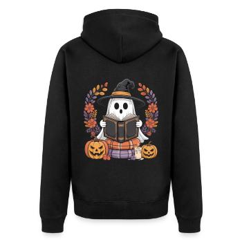 Hexen-Kürbis Geisterleser Design - Unisex Premium Bio Zip Hoodie - Schwarz - Hinten - Nico (187cm)
