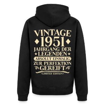 Vintage 1951 Vintage Born - 75th Birthday - Unisex Premium Organic Zip Hoodie - black - Back - Nico (187cm)