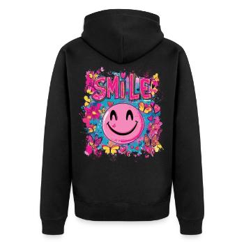 Smile the full day - herz schmetterling - Unisex Premium Bio Zip Hoodie - Schwarz - Hinten - Nico (187cm)