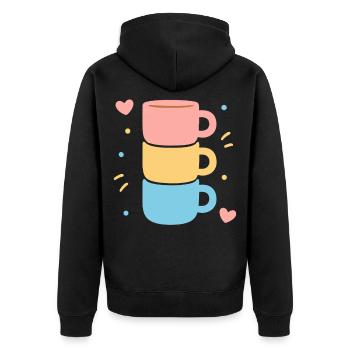 Süße Kaffeetasse Stack Pastel Hearts Love - Unisex Premium Bio Zip Hoodie - Schwarz - Hinten - Nico (187cm)