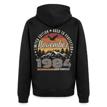 Légendes Novembre 1984 Millésime Novembre 1984  - Veste à capuche bio Premium Unisexe - noir - Dos - Nico (187cm)