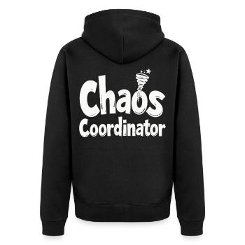 Chaos Coordinator - Lustiger Spruch - Unisex Premium Bio Zip Hoodie - Schwarz - Hinten - Nico (187cm)