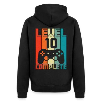 10. Geburtstag Gamer – 10 Jahre Level 10 Complete - Unisex Premium Bio Zip Hoodie - Schwarz - Hinten - Nico (187cm)