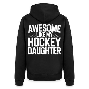 Genial wie meine Tochter Papa Hockey - Unisex Premium Bio Zip Hoodie - Schwarz - Hinten - Nico (187cm)