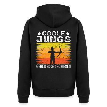 Bogenschießen Geschenk Bogenschütze Jungs - Unisex Premium Bio Zip Hoodie - Schwarz - Hinten - Nico (187cm)